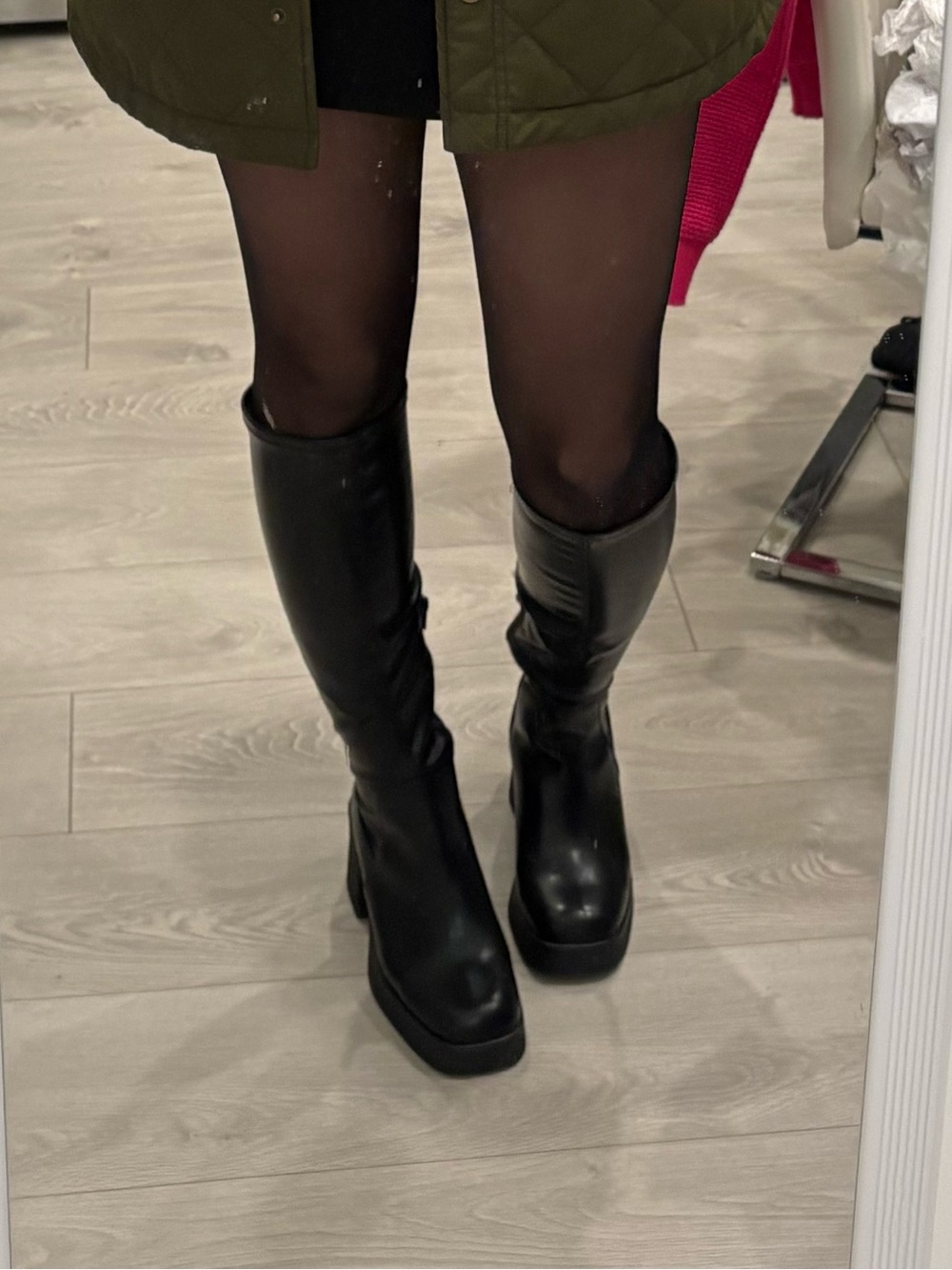 Black Knee-High Block Heel Boots - Women's 8 US